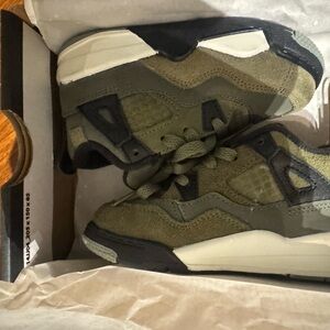 Jordan Kids Olive Green Suede Sneakers with Black Accents